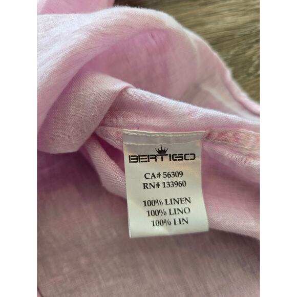 Bertigo Men’s S Pink 100% Linen Short Sleeve Button Up Shirt Summer Casual Smart - Picture 7 of 8